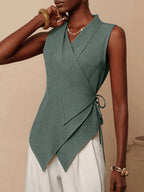 Women'S Solid Color Knotted Asymmetrical Hem Casual Versatile Daily Wear Shirt - Green
