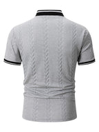 6pcs Men's Vintage Half-Zip Polo Shirts with Stand Collar & Baseball Collar/Cuffs - Breathable Cable Knit Short Sleeve T-Shirts, Color-Block Striped Suitable for Gym, Outdoor, Casual Wear - Machine Washable Retro Sportswear - + Black + Light Gray + Light Gray + Khaki + Khaki