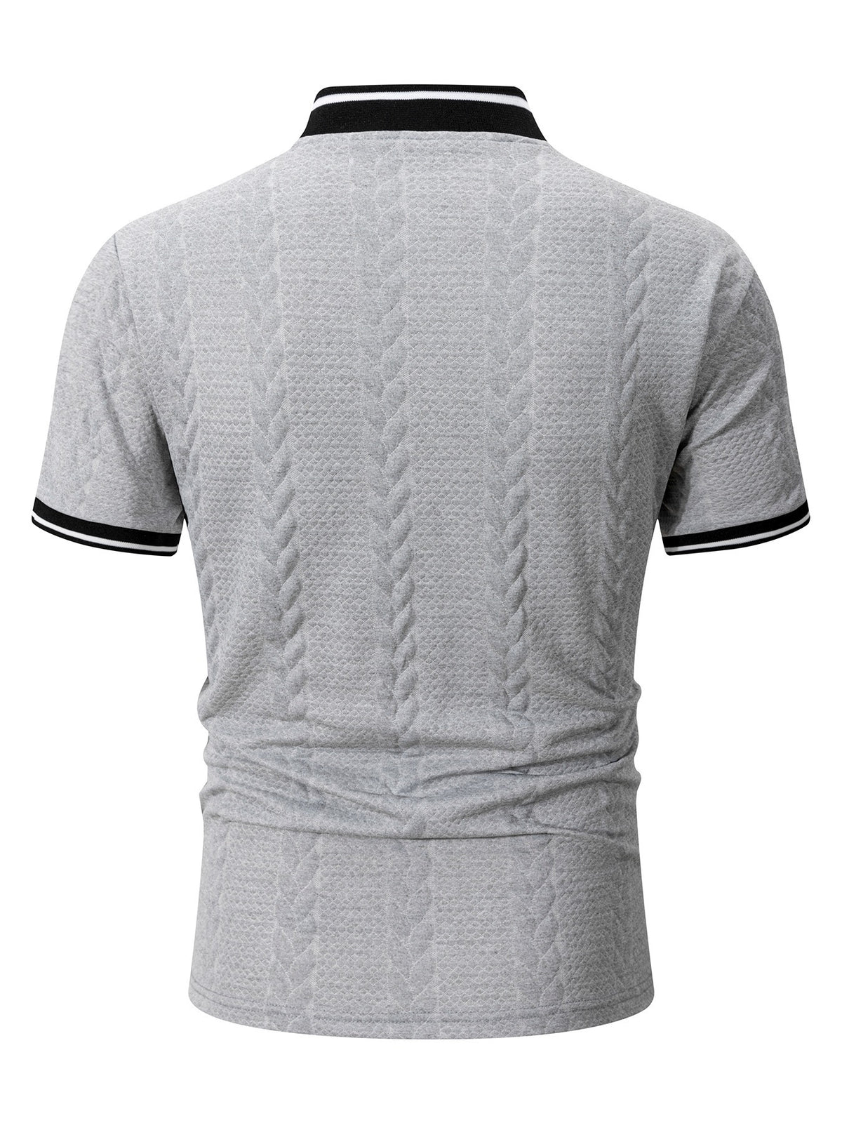 6pcs Men's Vintage Half-Zip Polo Shirts with Stand Collar & Baseball Collar/Cuffs - Breathable Cable Knit Short Sleeve T-Shirts, Color-Block Striped Suitable for Gym, Outdoor, Casual Wear - Machine Washable Retro Sportswear - + Black + Light Gray + Light Gray + Khaki + Khaki