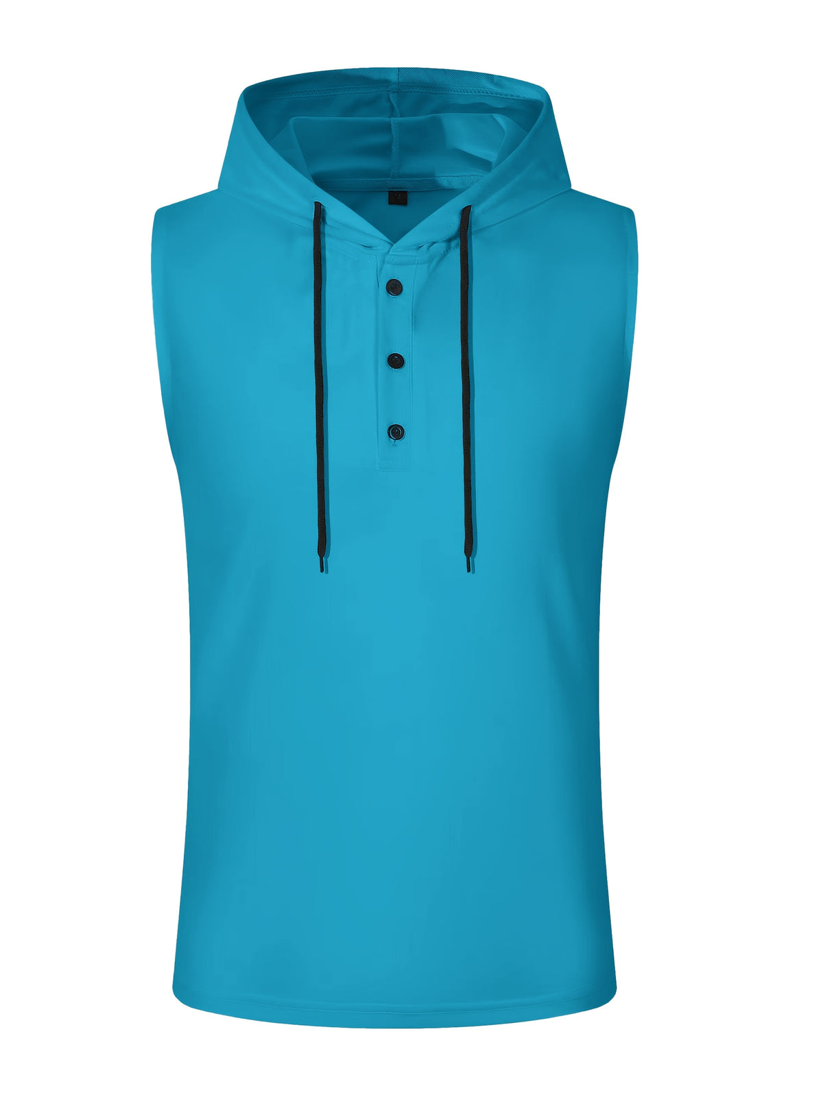 Men's Sleeveless Hooded Henley Shirt - Lightweight, Breathable Polyester | Summer Casual & Sporty Top with Button Detail | Machine Washable - Dark Cyan