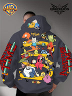 Warner Official Men's Hoodie, Adventure Treasure Full Character Gathering Adventure Print Design, Machine Washable, Warm and Casual for Autumn and Winter, Daily Drawstring Hoodie, Multifunctional Sports and Casual Loose Fit - Dark Gray