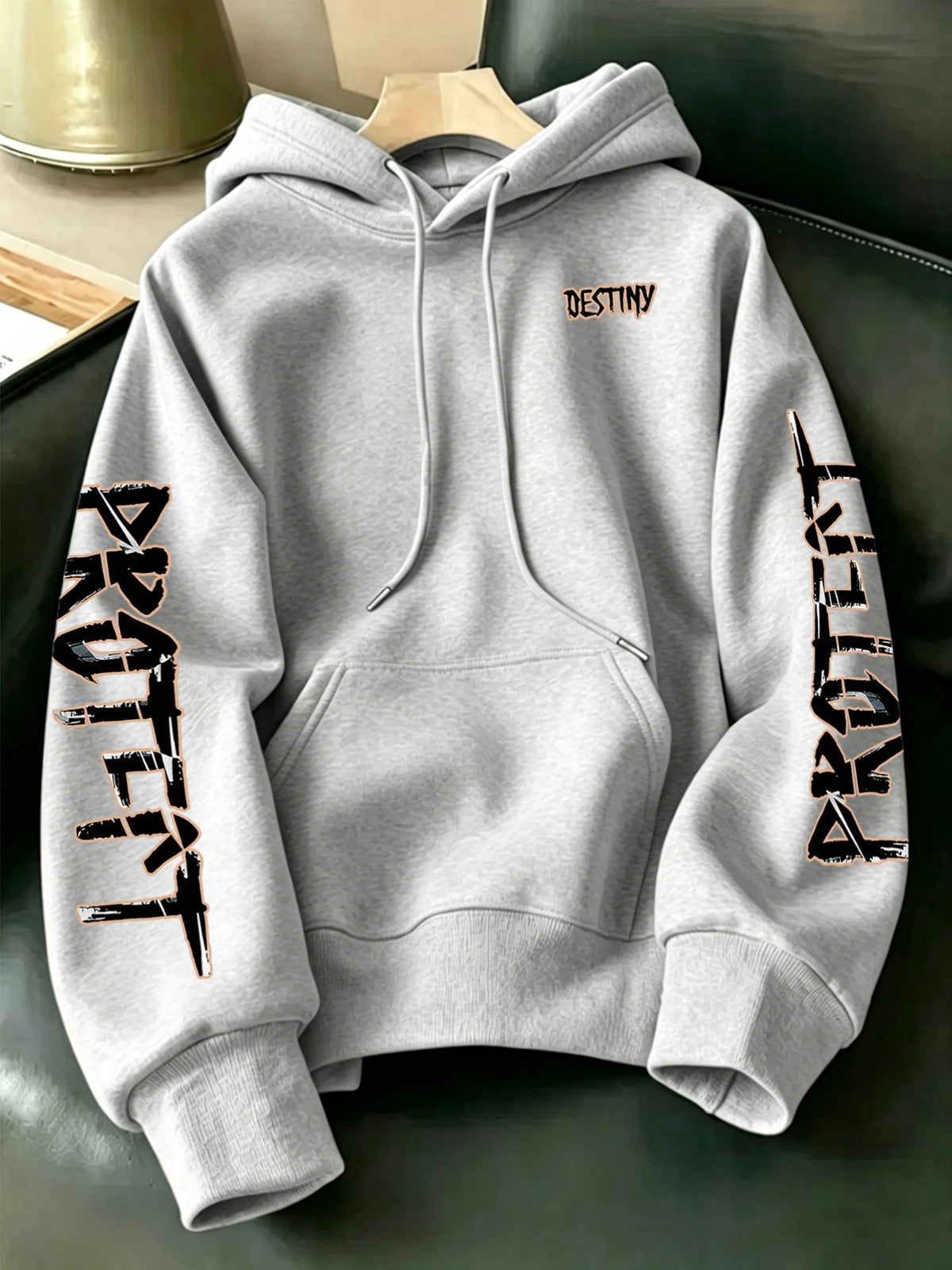 Limited-Time Special Offer: Single-pc Unisex Black Knitted Hooded Sweatshirt with Anime Boy Portrait Graffiti and English Print, Trendy Cool Anime-Style Loose Drop-Shoulder Hoodie for Spring/Autumn, Casual Wear for Outings and Gatherings - Light Grey
