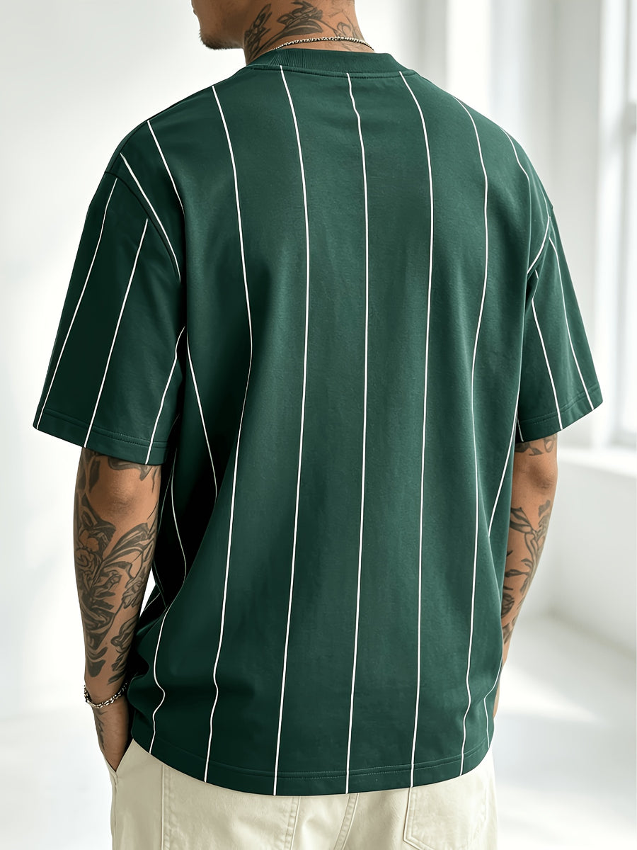 [Printed Design-Not Textured] Easy Dark Green Pinstripe Basic Men'S Short Sleeve 2026 New Summer Atmospheric Casual Top Suitable for Home And Outdoor All-Match - Mixed colors