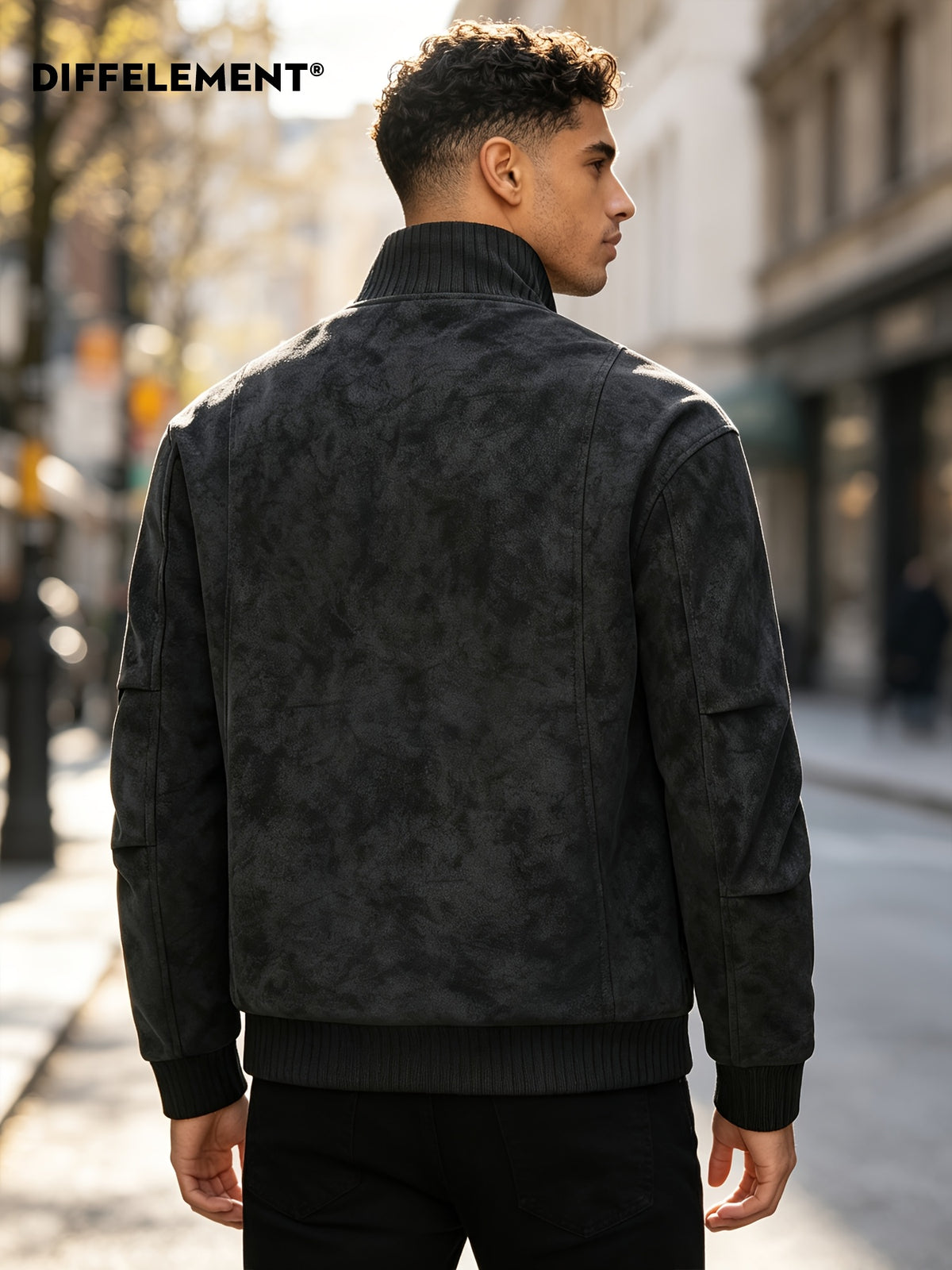Men's Stand Collar Jacket, Windproof, Warm, Versatile, and Wear-Resistant, with Textured Finish and Precision Stitching. Loose-Fit Short Baseball Jacket Style for Daily Commuting, Streetwear, and Autumn/Winter Casual Wear. Features Ribbed Cuffs - Black