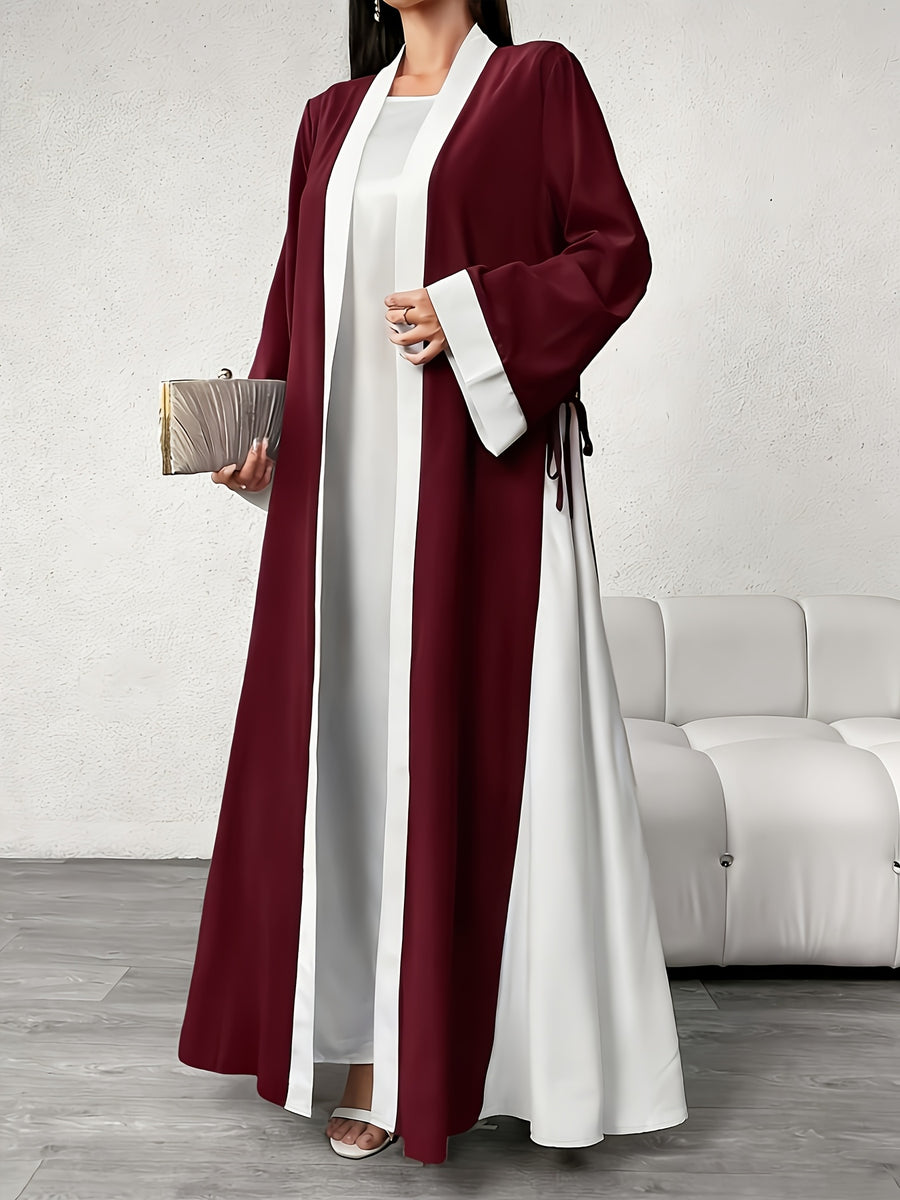 Middle Eastern Muslim Lady's Elegant and Casual Cardigan Robe Loose Abayas Robe as a Fashionable and Casual Commuting Coat Ladies' Robes for Ramadan Eid Al-Fitr Eid Al-Gahur Festival - Burgundy