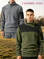 Men'S Autumn And Winter Novelty Sweater Two-Piece Set, Different Sweaters, Fashionable Street Tops - Green + Gray