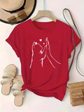 Women'S Fashion Pattern Printed T-Shirt, Round Neck Top, Casual Short Sleeve Top, Comfortable And Soft Knitwear - Red