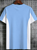 [Printed Design – Not Textured] Men's Printed T-Shirt, Men's Casual Crew Neck T-Shirt, Color Block and Contrast Design, All-Season Fashion Top, Breathable Regular Fit for Daily and Formal Wear - Crew Neck Casual Top, Comfortable to Wear - Sky Blue