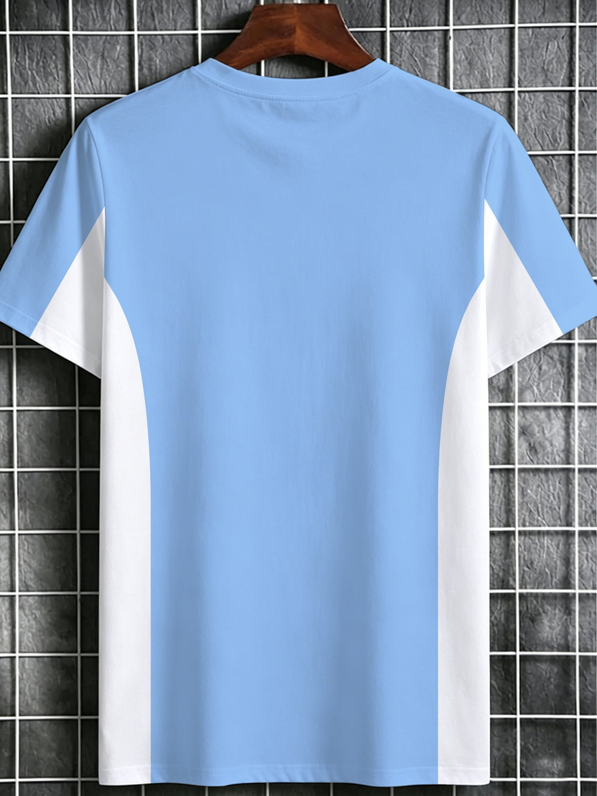 [Printed Design – Not Textured] Men's Printed T-Shirt, Men's Casual Crew Neck T-Shirt, Color Block and Contrast Design, All-Season Fashion Top, Breathable Regular Fit for Daily and Formal Wear - Crew Neck Casual Top, Comfortable to Wear - Sky Blue
