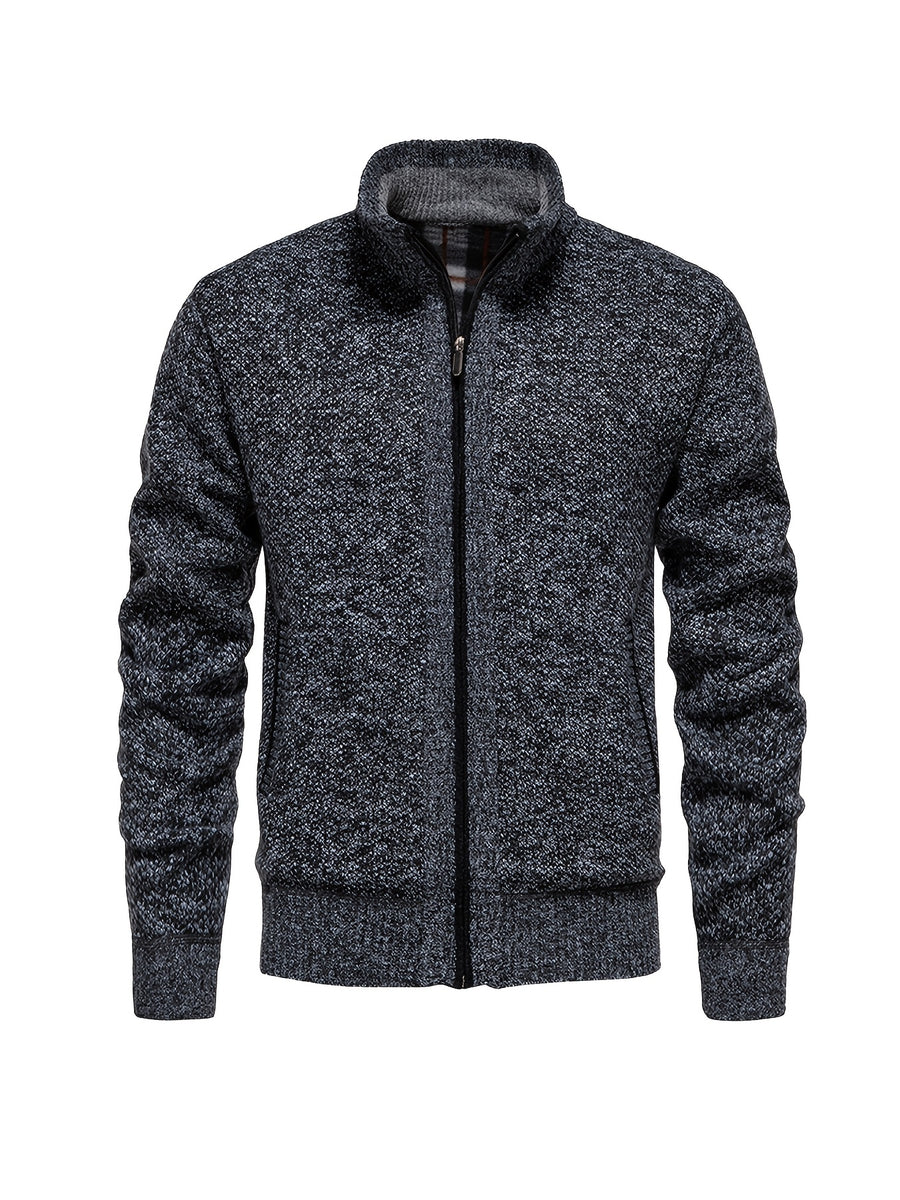 Men's Autumn and Winter Mixed Color Knitted Sweater, Comfortable and Warm, Very Durable Knitted Texture Sweater Jacket, Casual Style, Versatile for Daily Commuting Winter Clothes for Men - Dark Gray