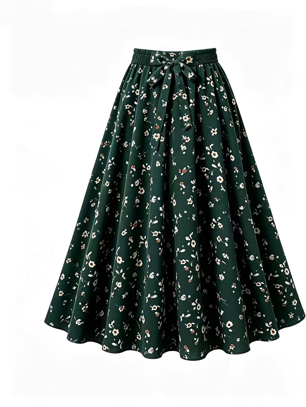 Leopard Print High-Waist Flared Midi Skirt Women'S Elastic Waist Bow Tie A-Line Swing Skirt Casual Daily Party Streetwear Long Skirts - Dark Green