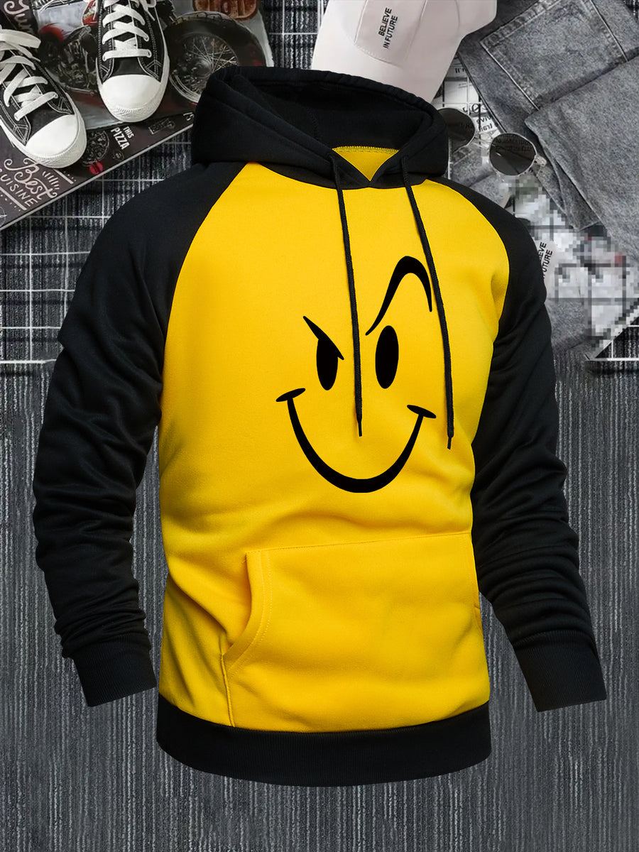 Men'S Hooded Sweatshirt with Color Block Design, Stylish And Versatile in Two Colors, Featuring a Color-Blocked Hood And Trendy Raglan Sleeves - Yellow