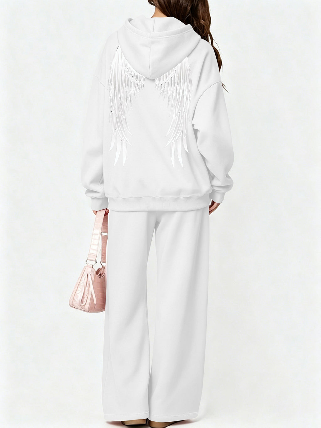 Halloween 2027NEW 2pcs Women's AutumnWinter Hooded Sweatshirt And Wide-Leg Pants Suit Kangaroo Pocket Long-Sleeve Jacket Wide-Leg Pants Suit Casual S Loose Suit Christmas Black Friday Cyber (27) - White