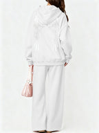 Halloween 2027NEW 2pcs Women's AutumnWinter Hooded Sweatshirt And Wide-Leg Pants Suit Kangaroo Pocket Long-Sleeve Jacket Wide-Leg Pants Suit Casual S Loose Suit Christmas Black Friday Cyber (27) - White