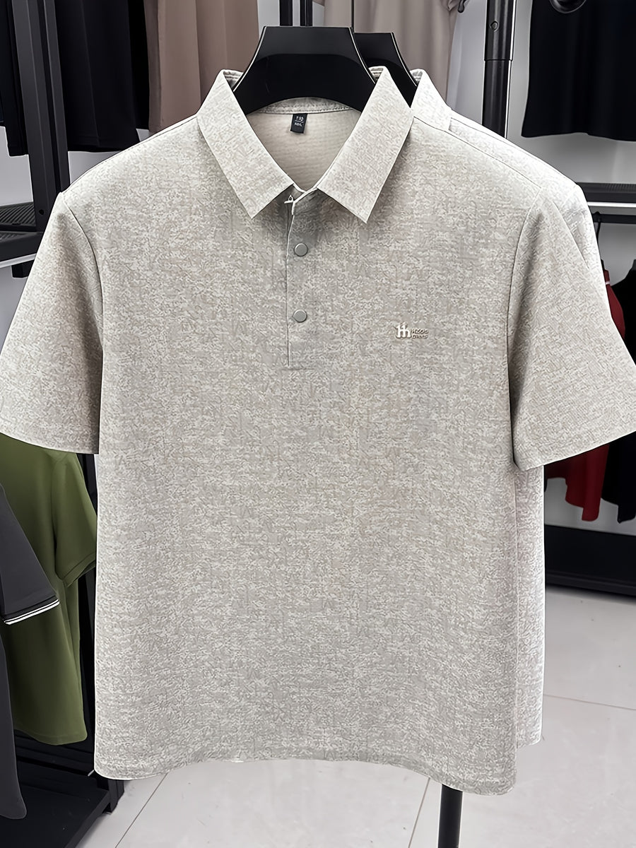 Men's Summer Gentle Style Polo Short-Sleeve Shirt, Offering a Refreshing and Elegant Charm. Perfect for Lakeside Strolls, Garden Walks, Sunset Lounging, and Daily Outings. with Its Simple and Clean Cut, It Creates a Relaxed and Carefree Urban - Gray Coffee