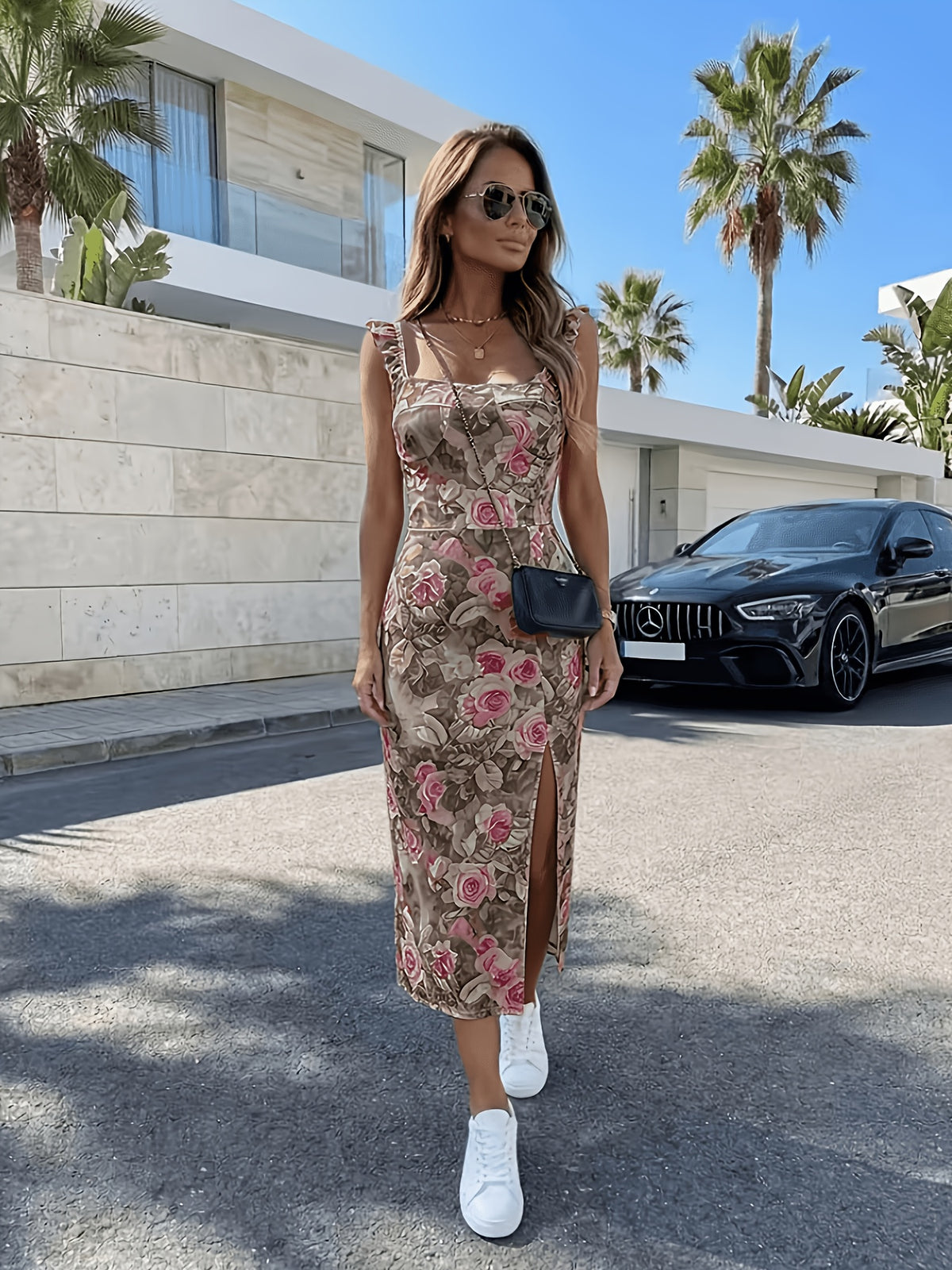 Women'S Spring/Summer Floral Ruffled Dress - Mixed colors