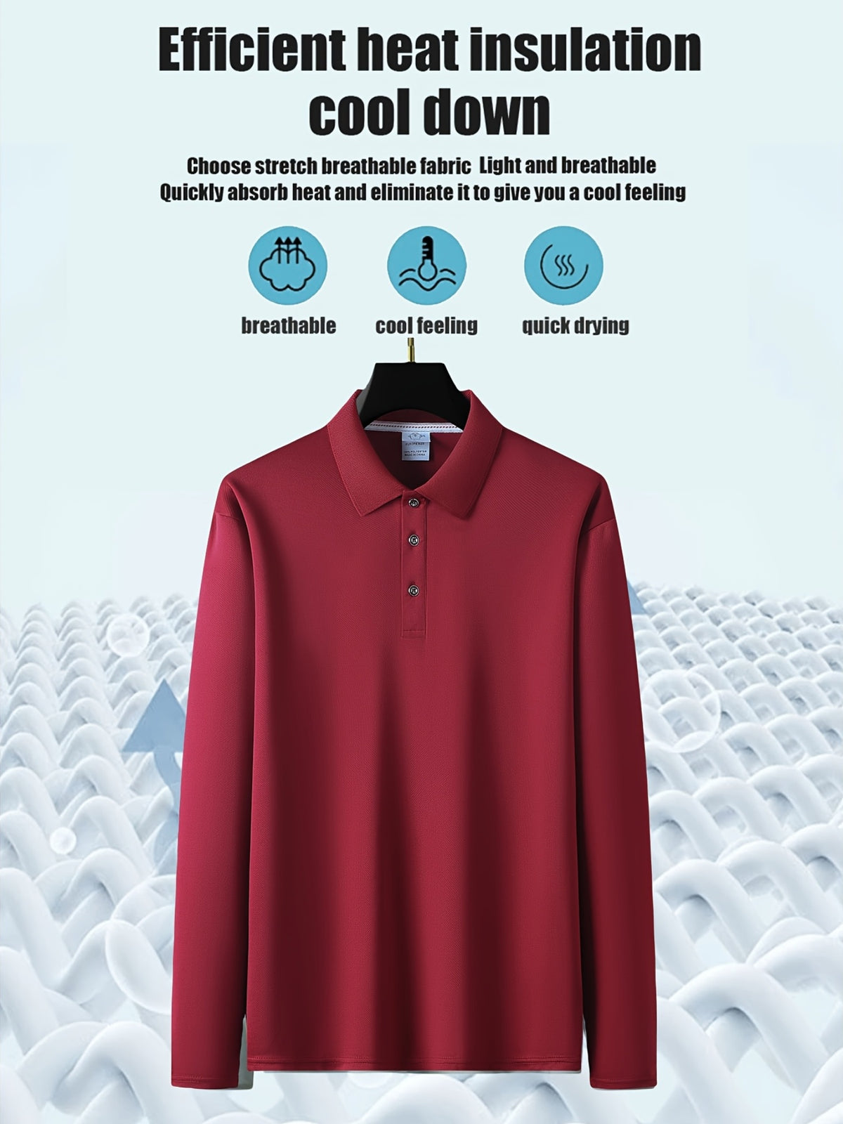 Spring And Autumn Explosive Value Three-Piece POLO Collar Long-Sleeved Top for Men, Stylish, Easy And Versatile, Solid Color Design, Multi-Color Optional Sports And Casual, Soft And Comfortable, Jumper, 220G/Square Meter Fabric Weight - Red