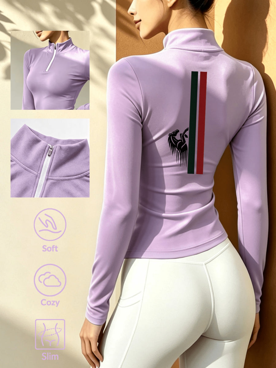 Women's Soft Zip-Up Base Layer Top, Ideal for Cycling,, and Activities During the Cold Autumn and Winter Seasons - Taro Purple