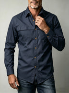 Men'S Solid Color Casual Long-Sleeved Work Shirt, Double Pocket Design, Skin-Friendly And Breathable Fabric, Slim Fit, Stylish And Crisp, Versatile for Spring And Autumn Commuting, Outdoor Activities, And Daily Wear, Durable And Easy to Care for - Navy Color
