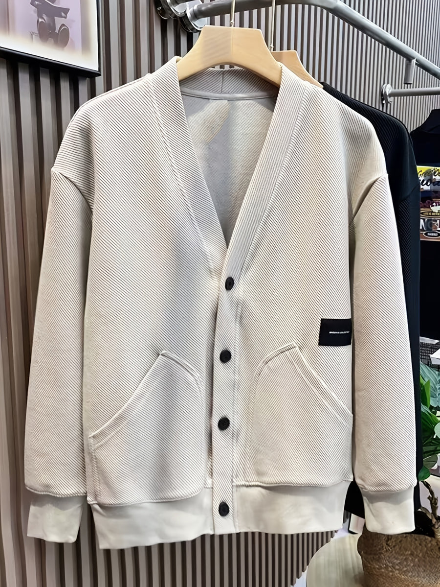 Men'S Cardigan in Stock Spring Autumn Casual Fashion Button Jacket Trendy Brand Easy Cardigan Youth Men'S Outerwear - Apricot