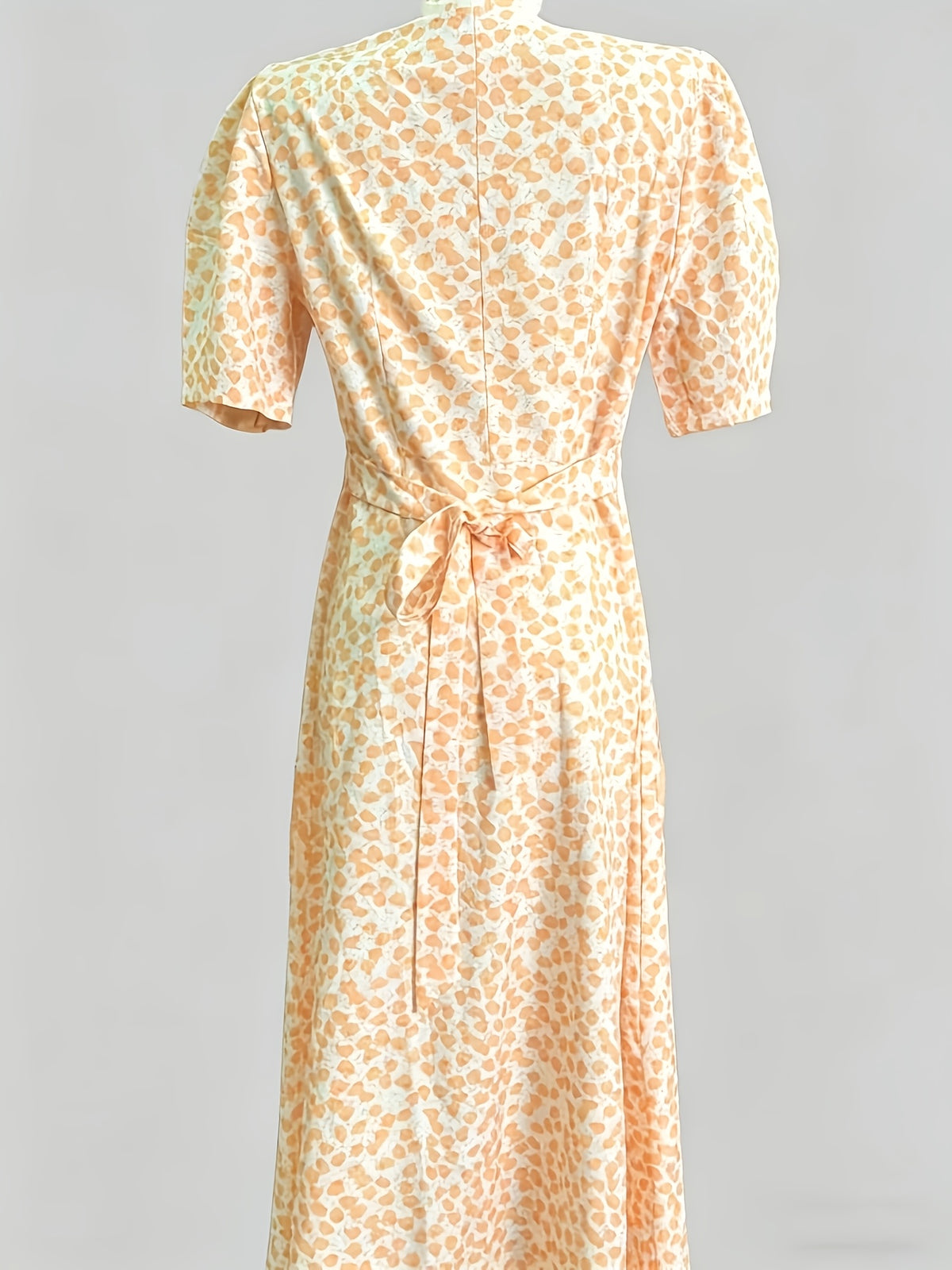 Women's French Vintage Lapel Collar Dress with Waist Cinch - Short Sleeve -Neck -Line Midi Dress, Blouse-Suitable for Daily Commuting, Short Bell Sleeves & Contrast Collar, Spring Summer Office to Casual Wear (Machine Washable) - Light Orange