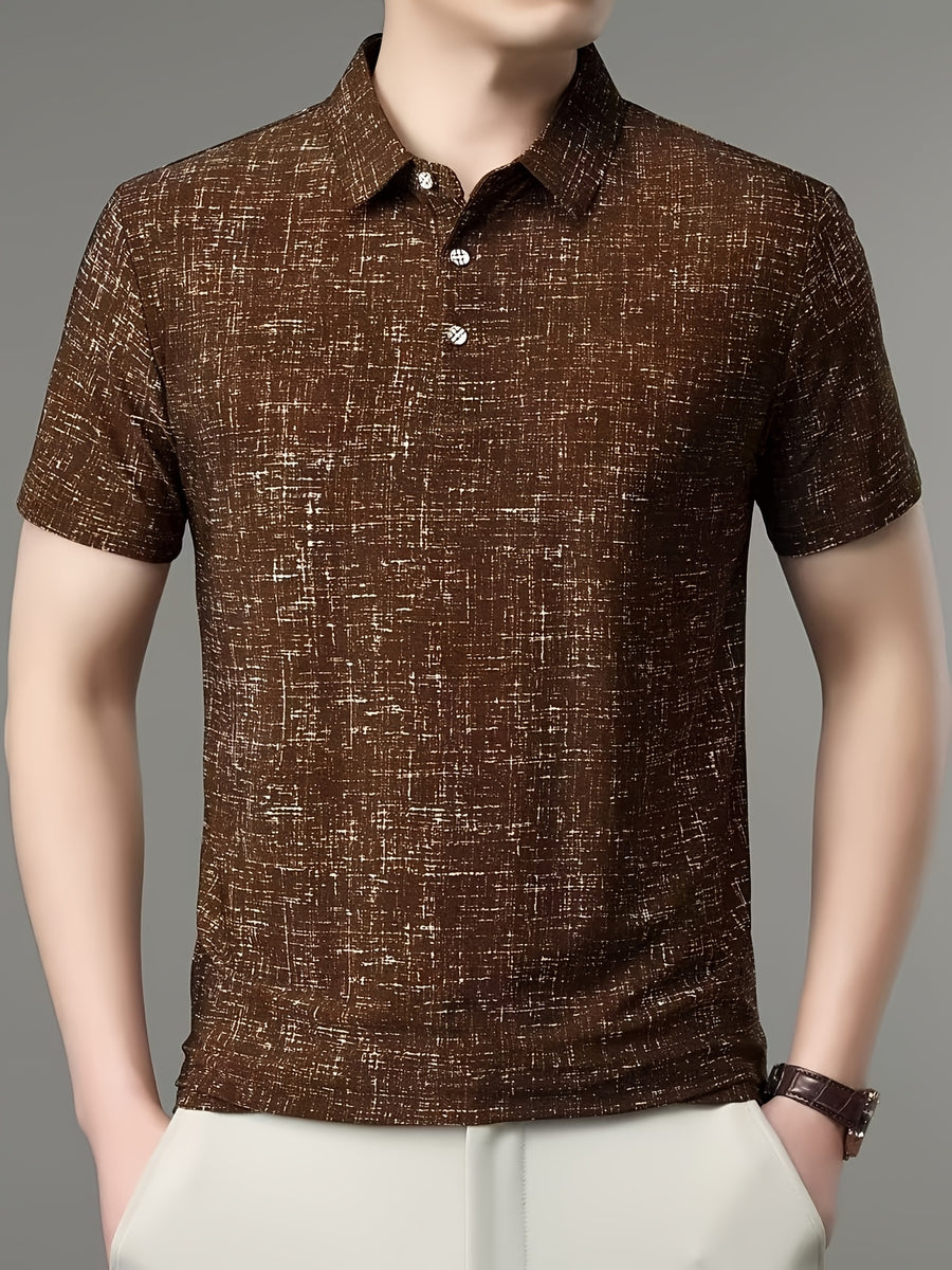 Summer New Men'S Ice Fiber Fabric Polo Shirt Short-Sleeved T-Shirt, Non-Iron, Breathable, Ice-Cool, Business Casual, Slimming, Thin, Versatile, Commuting, Going Out - Coffee Brown