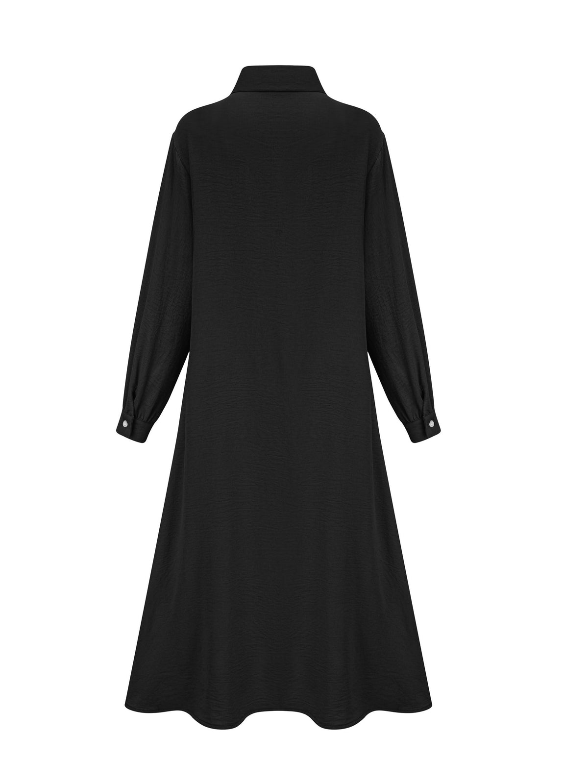 Fashion Women's Pocket Shirt Dress with Chest Gathering, Measured Bust at Back - Black