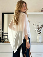 Women'S Asymmetrical Hem Chiffon Top, Casual Commute Blouse, Inner Layer Not Included - White