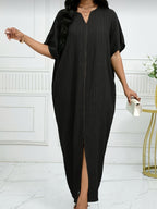 Women'S Autumn And Winter Solid Color with Slotted Neckline Batwing Sleeve Dress, Women'S Summer Dress - Black