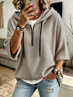 Fashionable Hooded Sweatshirt Autumn New Women'S Short Sleeve Hoodie, Elegant Ribbed Material, Hooded Sweatshirt Suitable for Daily Commute Office Wear, Party Outing Outdoor Wear - Khaki