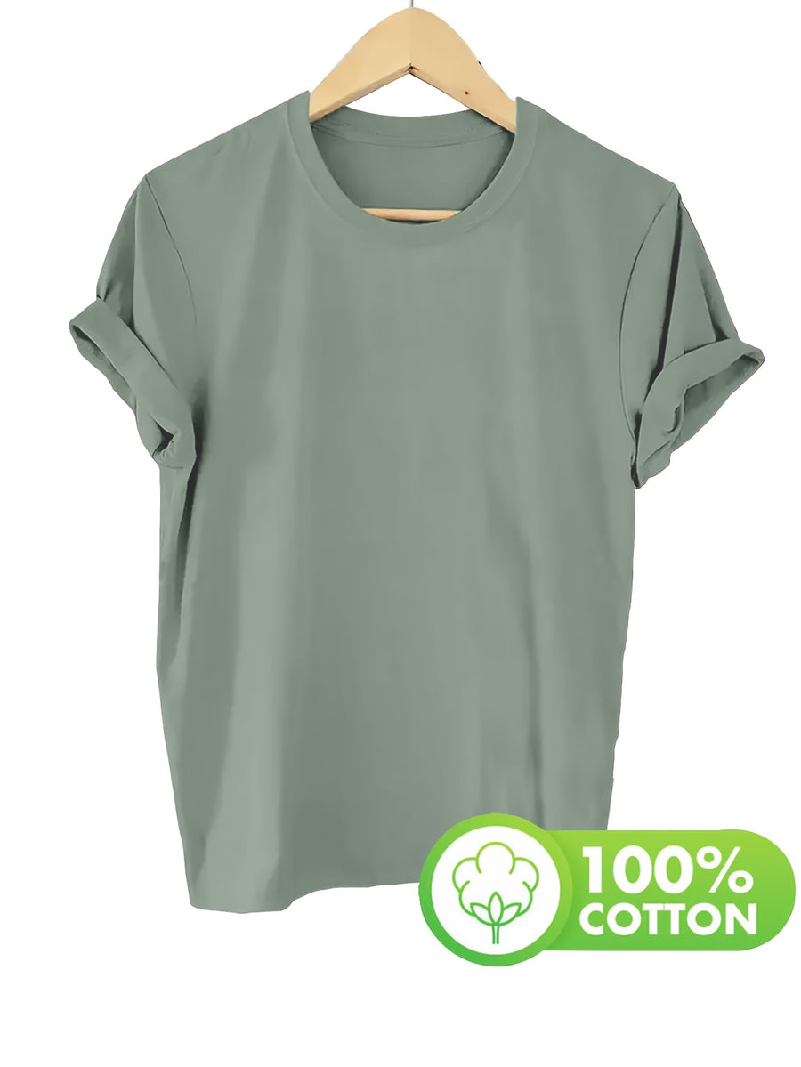 Spring/Summer Women's T-Shirt, Basic Short-Sleeve T-Shirt for Daily Wear - 1 - Gray Green