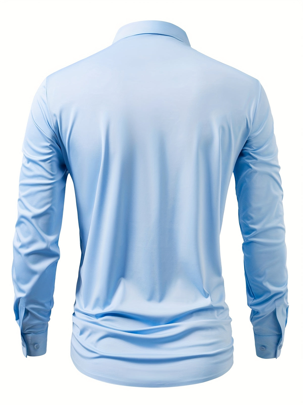 2pcs Set of Seamless Pressure Adhesive High-Elasticity Non-Iron Men'S Dress Shirt Long Sleeve Business Casual Formal Top, Material 88% Polyester 12% Spandex, Fabric Weight 160G, Casual - Blue+blue