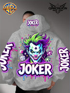 Warner Official Men'S Hoodie, Neon Clown Avatar Chess And Card Graffiti Trendy Print Design, Machine Washable, Warm And Casual for Autumn And Winter, Daily Drawstring Hoodie, Multi-Functional Sports And Leisure Loose Version - Light Grey
