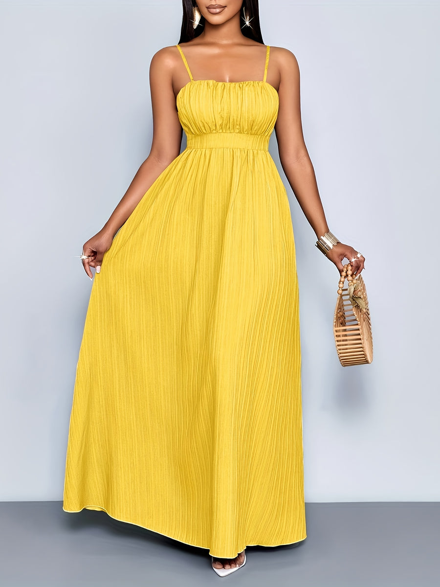 Women's Boho Summer Beach Backless Vacation Maxi DressFlowing Elegant Gown Tropical Dresses for WomenSuitable for Vacation - Yellow