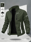 Trendy Vintage Men's Spring/Autumn New Casual Versatile Jacket Outdoor Sports Windproof Coat with Contrasting Color Stand Collar, Transitional Layering Essentials - Olive