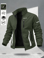 Trendy Vintage Men's Spring/Autumn New Casual Versatile Jacket Outdoor Sports Windproof Coat with Contrasting Color Stand Collar, Transitional Layering Essentials - Olive