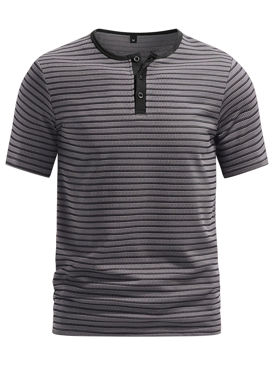 Men's Summer Short-Sleeve Color-Block Striped T-Shirt - Grey