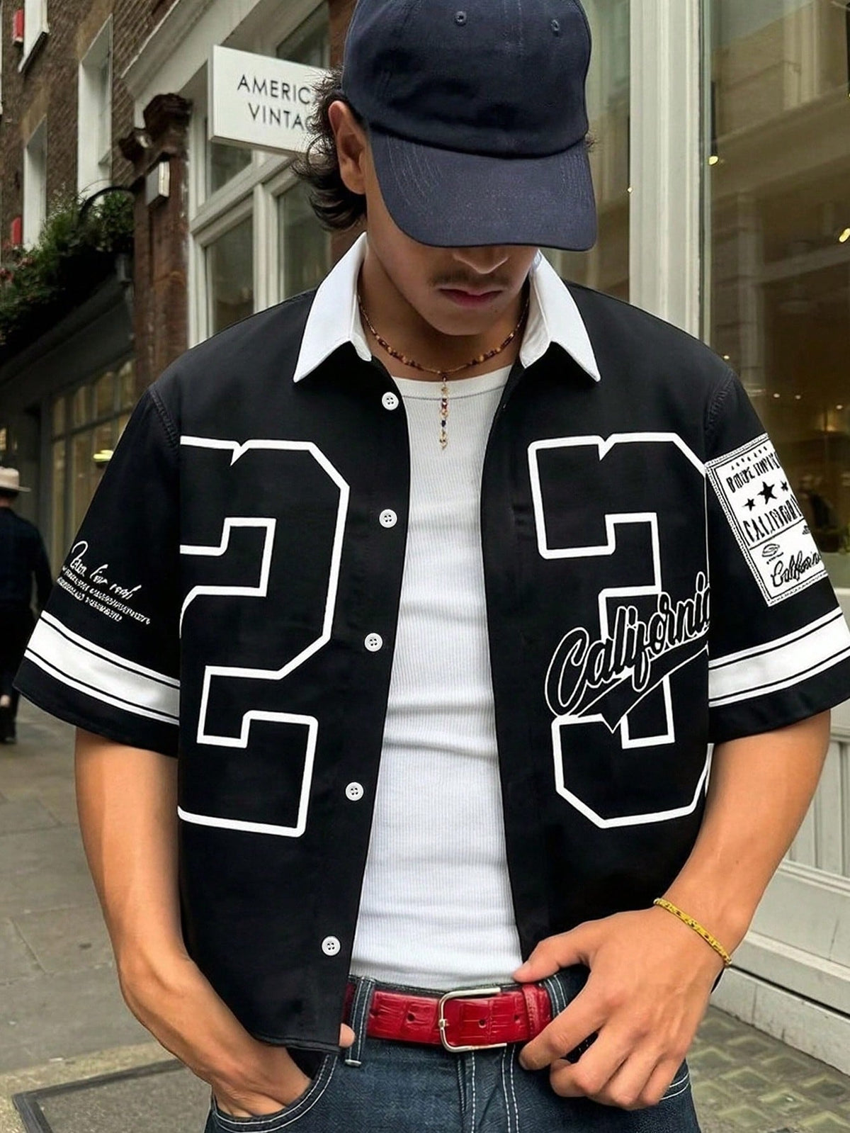 Men'S Casual Contrast Color Digital Print Shirt, Summer Men'S Cropped Tops, Men'S Cropped Graphic Shirts, Street Wear Shirts - Black And White Color