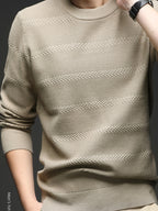 Men'S Round Neck Arrow Jacquard Knit Sweater, Non-Tight Fit, Suitable for Daily Commute And Casual Wear. Layering with Shirt Or Single Wear - SINBOS - Apricot