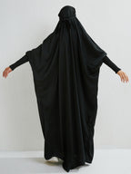 Islamic Attire for Women Featuring a Hooded Jilbab with Smocking Sleeves, Designed for Prayer, Suitable for Modesty in Dubai And Saudi Arabia, Available in Black - Black