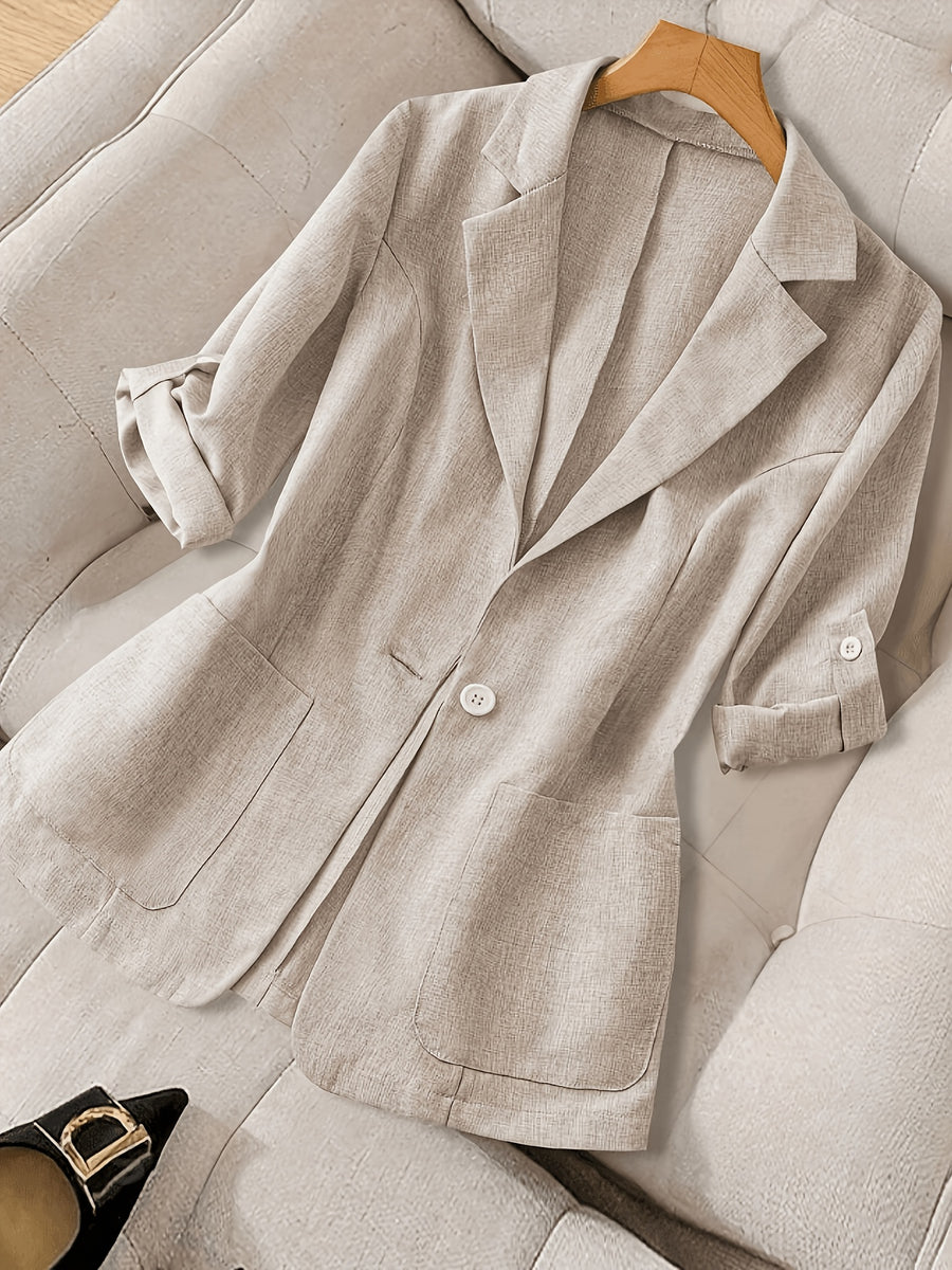 Women'S Casual Lapel Pocket Lightweight Suit Jacket - Apricot
