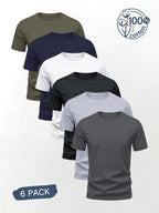 Men'S T-Shirt 6pcs Pc - Pure Short Sleeve Round Neck T-Shirts, Multi-Color Round Neck Design Men'S Basic T-Shirts, Soft And Breathable Comfortable Casual Style Men'S Top, Machine Washable, Suitable for Summer Home Or Daily Wear - Mixed colors