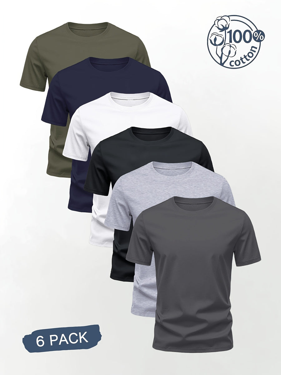 Men'S T-Shirt 6pcs Pc - Pure Short Sleeve Round Neck T-Shirts, Multi-Color Round Neck Design Men'S Basic T-Shirts, Soft And Breathable Comfortable Casual Style Men'S Top, Machine Washable, Suitable for Summer Home Or Daily Wear - Mixed colors