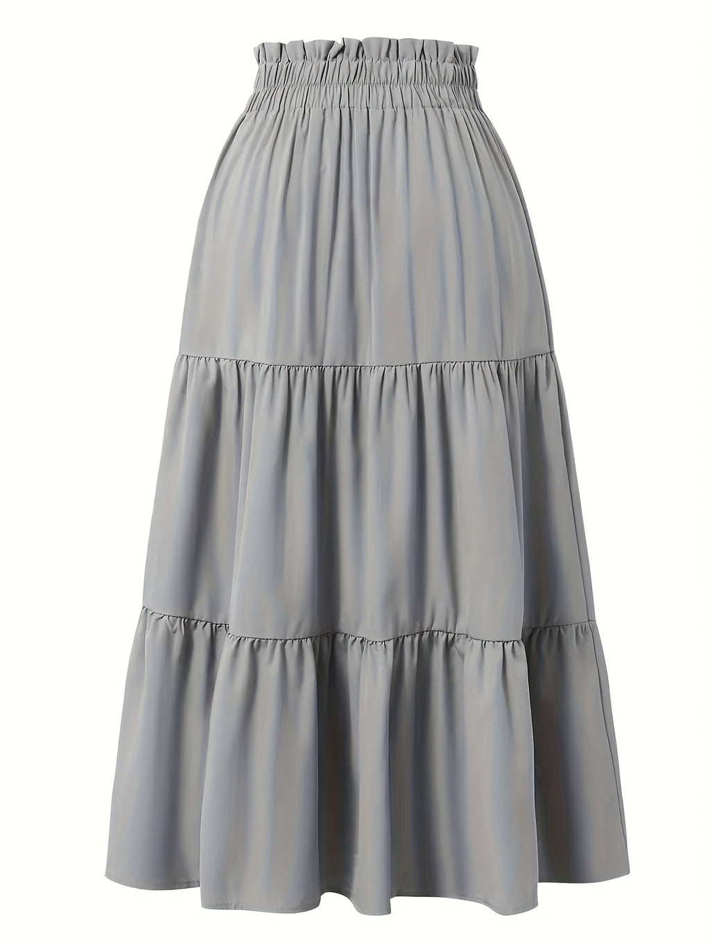 Women's Olive Green Pleated Midi Skirt - Lightweight Adjustable Drawstring Waist, Hand Washable Spring/Summer Elegant Solid Color Skirt for Casual & Formal Outfits, Casual Attire, Nontransparent Fabric, Spring Fashion, Classic Style, Breathable Material - Light Grey