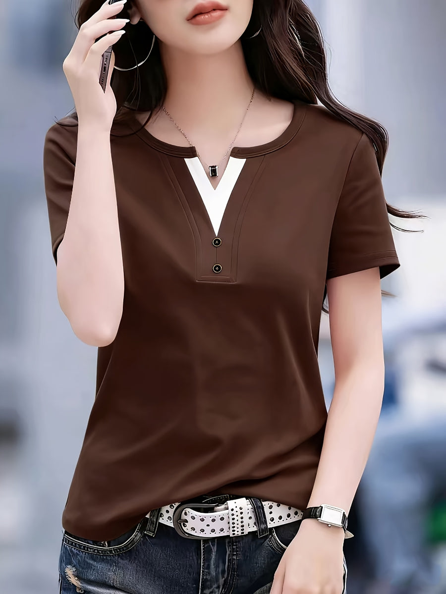 Ladies Casual Fashion Two-Piece Top - Coffee Brown