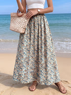 Women'S A-Line Skirt, Women'S Floral Print Midi Skirt, Floral Pattern Skirt, Light And Elegant, Very Suitable for Beach Vacations, Daily Wear, Travel Photography, And Casual Outings, Both Fashionable And Comfortable - Apricot