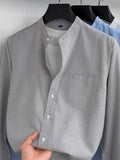 Spring and Autumn Outdoor Sports Men's Fashion Long-Sleeve Shirt for Office Workers, Young and Middle-Aged Urban Style, Versatile for Inner or Outer Wear, Vibrant Style, Casual Turn- Collar Shirt, Solid Color Pure Cotton Long-Sleeve Shirt for Men - Grey
