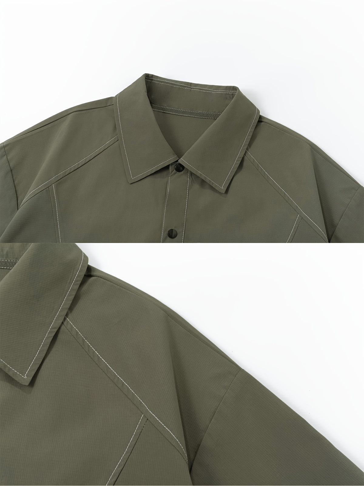Zhiyu OBM Men's Multi-Color Workwear Short-Sleeve Shirt Jacket, Functional Topstitch Design Casual Outdoor Shirt, Cool and Stylish Must-Have Shirt Jacket for Boys - Olive Green