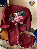 Warner Bros. Official Licensed Cool Cartoon Cowardly Dog Print Short-Sleeve T-Shirt, Men's Pure Breathable Spring/Summer Top, Versatile Casual Style, Soft and Skin-Friendly, Breathable and Comfortable, Suitable for Outdoor Wear, Fitness, and Other - Burgundy