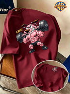 Warner Bros. Official Licensed Cool Cartoon Cowardly Dog Print Short-Sleeve T-Shirt, Men's Pure Breathable Spring/Summer Top, Versatile Casual Style, Soft and Skin-Friendly, Breathable and Comfortable, Suitable for Outdoor Wear, Fitness, and Other - Burgundy
